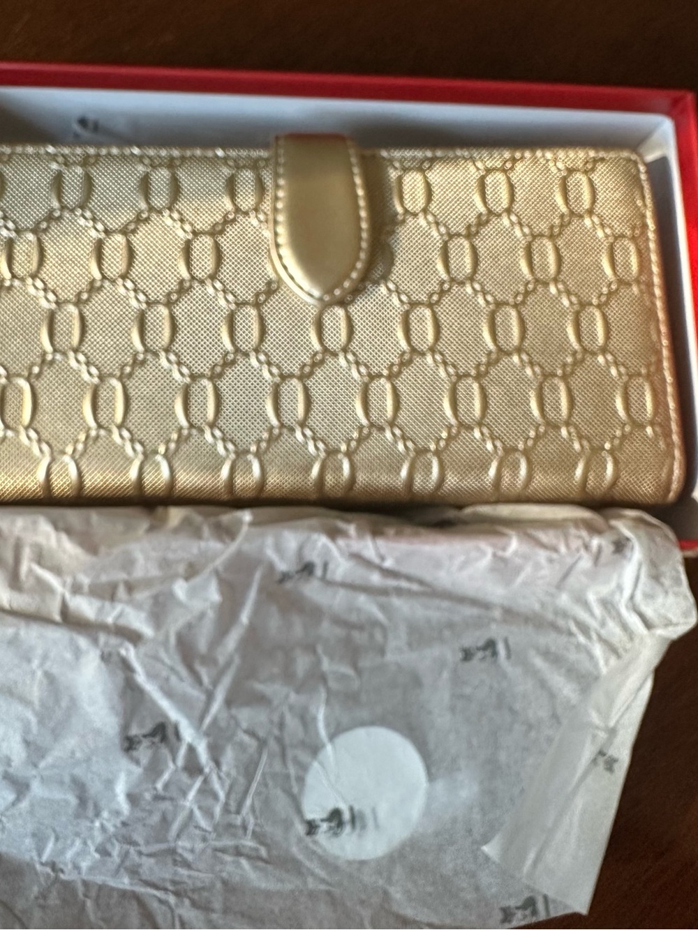 FOXER Gold Quilted Wallet Clutch - Elegant Metallic Finish